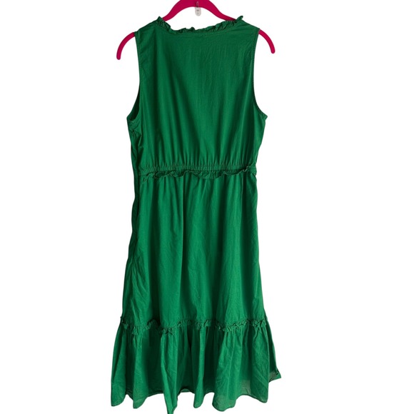 J.CREW Kelly Green Tie-Front Sleeveless Tiered Ladies Midi Dress with Pockets, 6 - Picture 3 of 7